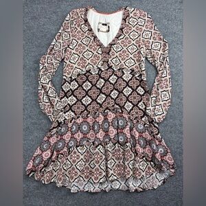 Anthropologie M Ruffled Tiered Paisley Print V Neck Uneven Hem Boho Hippie